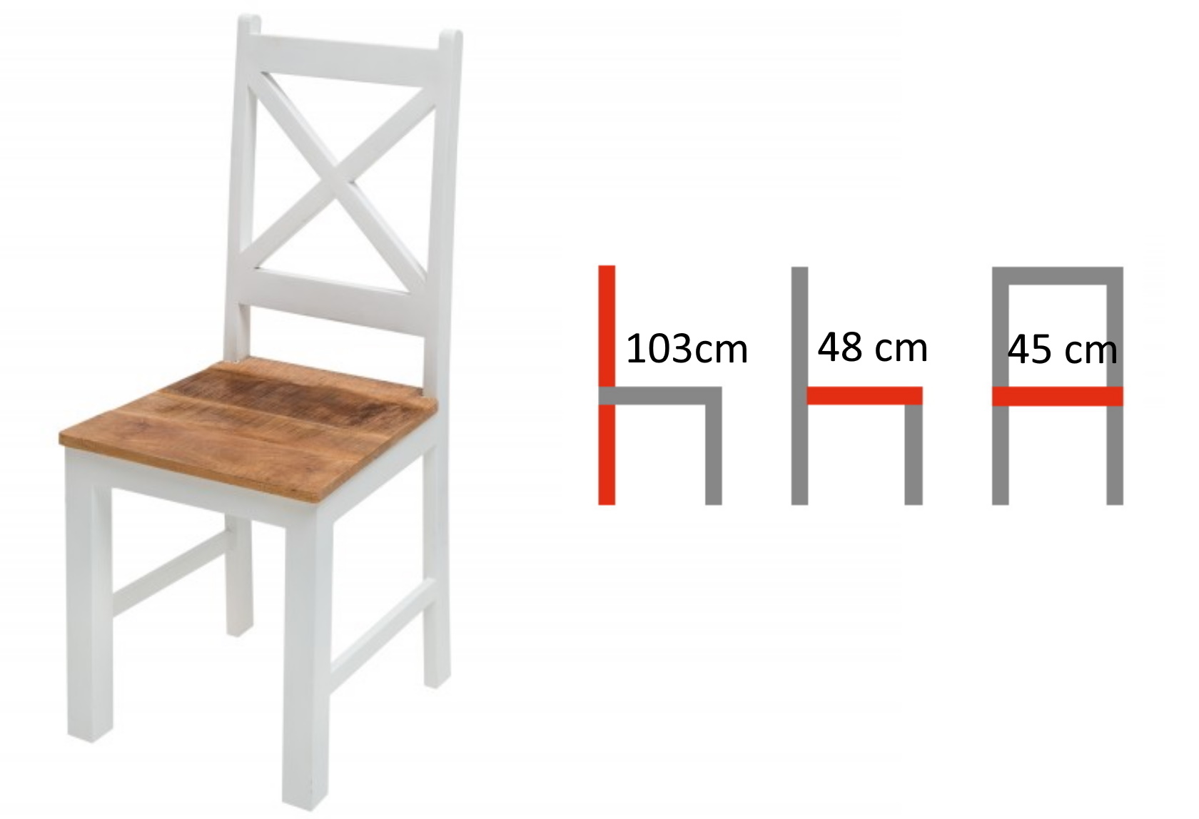 krzesło z drewna mango,krzesło drewniane biało brązowe long island